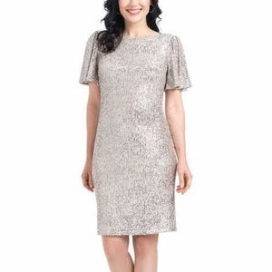 HILARY RADLEY Champagne/Silver Sequin Dress Size Small